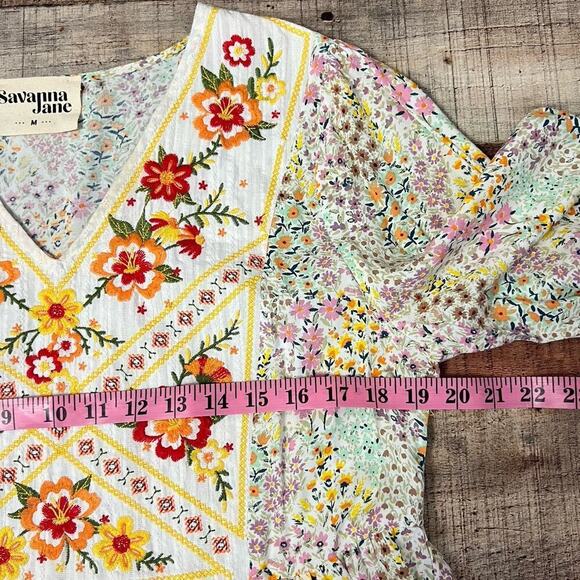 Savannah Jane Blouse Women’s Sz M Multicolored Floral Embroidered Top Boho - Picture 7 of 8